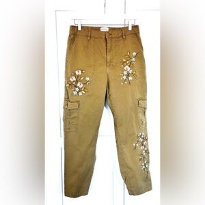 Sundance Tan Floral Embroidered Cropped Pants